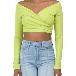 Susana Monaco Lime Green Long Sleeve Crop Top